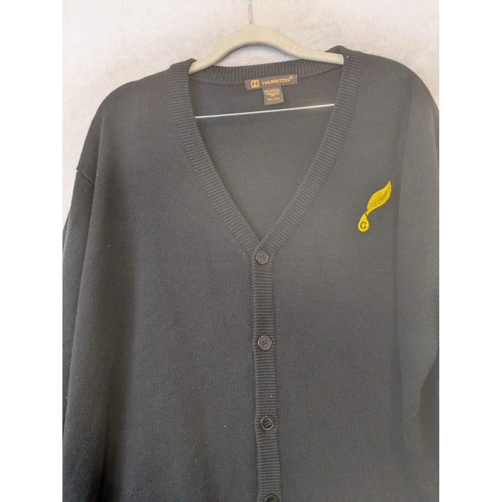 Harriton Cardigan Men's 2XL Black V-Neck Button Front Embroidered Logo